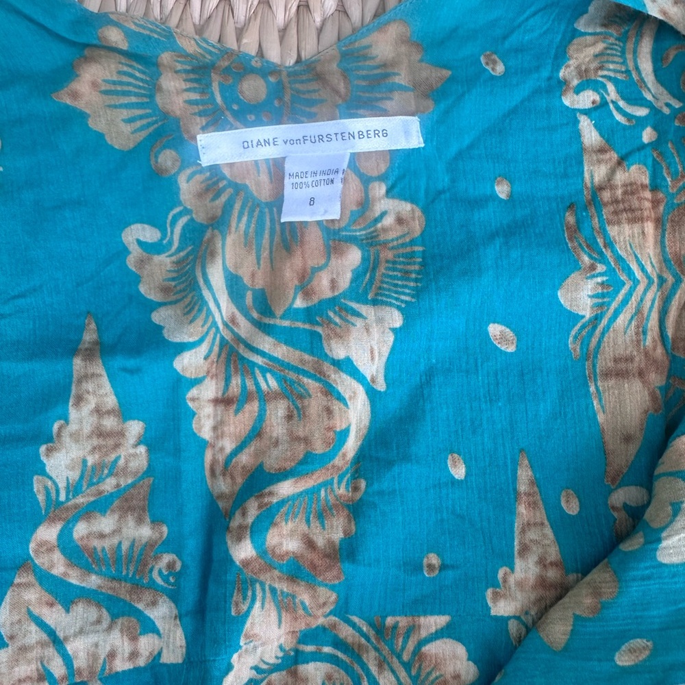Diane Von Furstenberg Turquoise and Gold Floral Dress